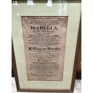 1816 Theatre Royal Drury Lane Broadside Playbill Isabella Killing Murder Poster